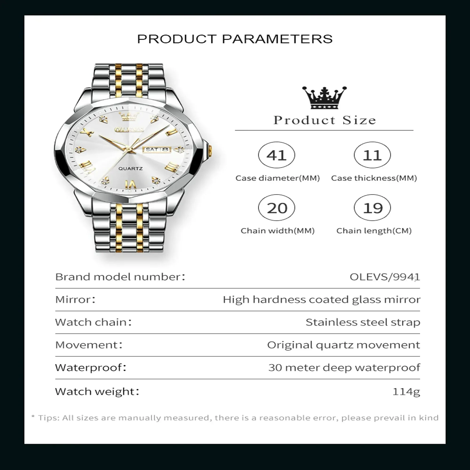 O'levs 9931 New Business Quartz Watch For Men Luxury Diamond Dial Waterproof Stainless