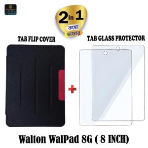 Walton WalPad 8G Tablet Book Cover + Tempered Screen Glass Protector 8 Inches for Walton WalPad 8G (2in1 Combo Pack)